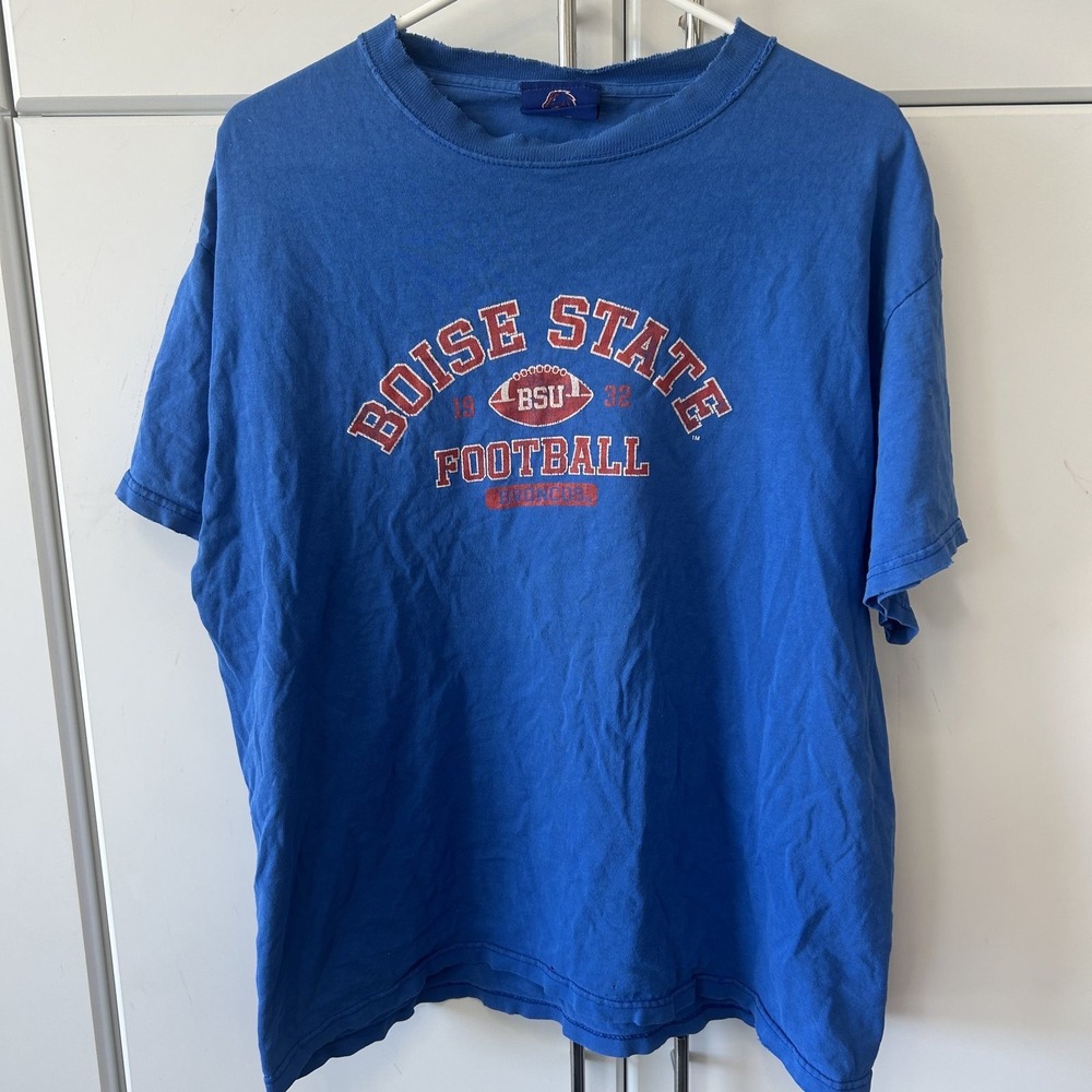 Boise State Broncos Football T-Shirt Blue Vintage Distressed Mens Large